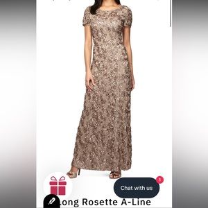 Alex Evenings Long Rosette A-Line Champagne Dress Size 12